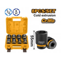 INGCO Gépi dugókulcs készlet 8 részes 3/4" 26-38 mm CrMo