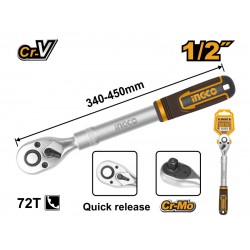 INGCO Racsnis hajtószár 1/2" 340-450 mm 72T teleszkópos CrV