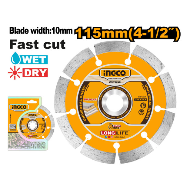 INGCO Gyémánt vágókorong 115 x 10 x 22,2 mm szegmentált