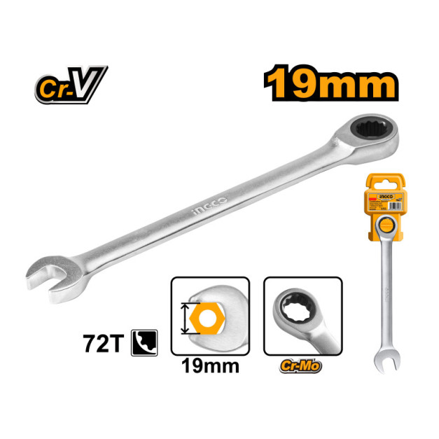 INGCO Racsnis csillag-villáskulcs 19 mm / 245 mm CrV