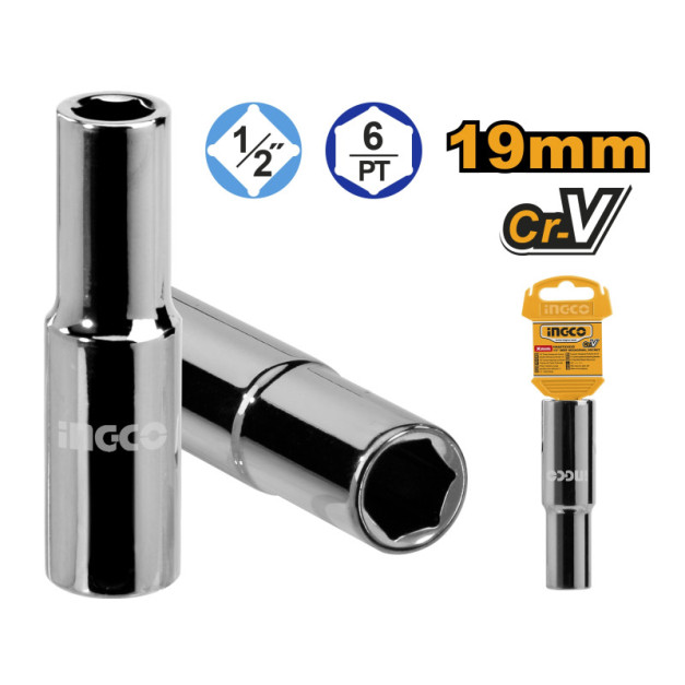 INGCO Hosszú dugókulcs 1/2" 19 mm CrV