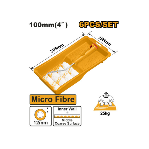 INGCO Mikroszálas festőhenger szett 6 részes 100 x 12 x 6 mm
