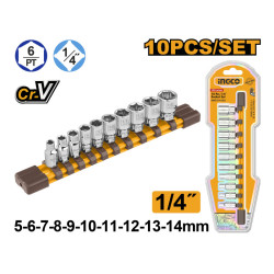 INGCO Dugókulcs készlet 10 részes 1/4" 5-14 mm CrV