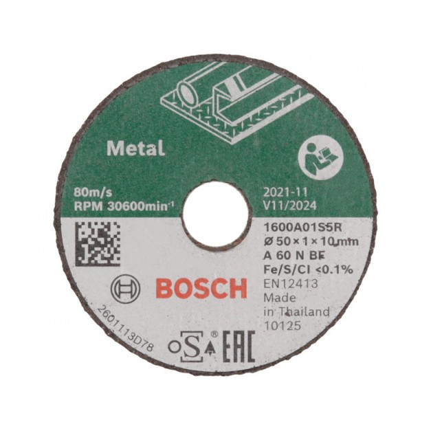 BOSCH Vágókorong fémre 50 x 1,0 x 10 mm A 60 N BF (3 db/cs)