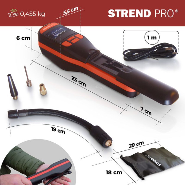 STR hordozható akkumulátoros kézi légkompresszor, USB-C, 10 bar, LED világítás
