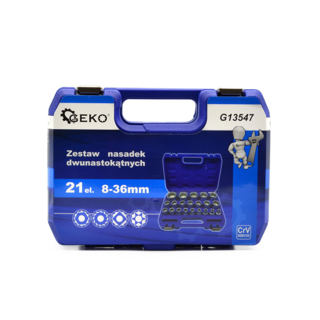 Geko 21 részes 12 szögű dugófej készlet 8-36 mm 1/2"