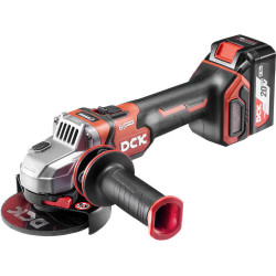 DCK Akkus sarokcsiszoló szett 125 mm szénkefe nélküli 20 V (2db x 5,0 Ah akku + töltő)