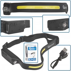 Geko LED COB mozgásérzékelős fejlámpa 3W + 1W XPE, 1200mAh, 350lm, IPX4 