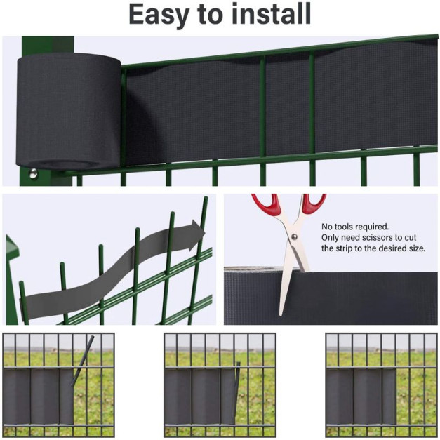 3D kerítés belátásgátló szalag antracit kerítéspanelhez, 19x35 m, 20 db kapoccsal, 450 g/m2, PVC