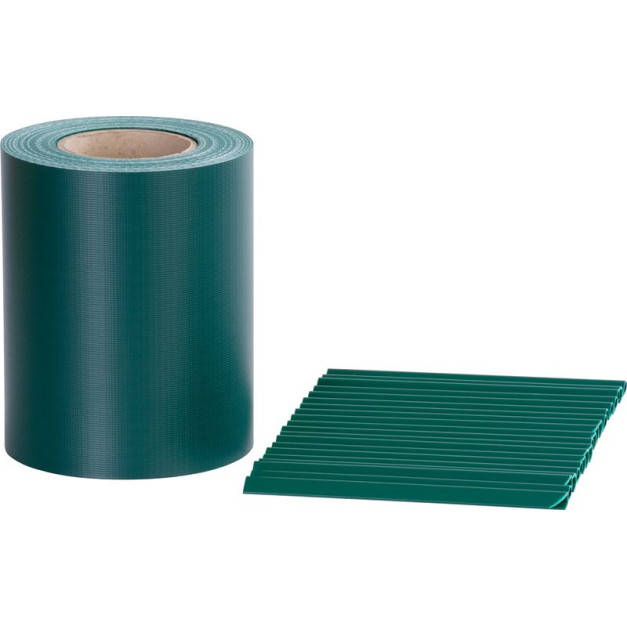 3D kerítés belátásgátló szalag zöld kerítéspanelhez, 19x35 m, 20 db kapoccsal, 450 g/m2, PVC