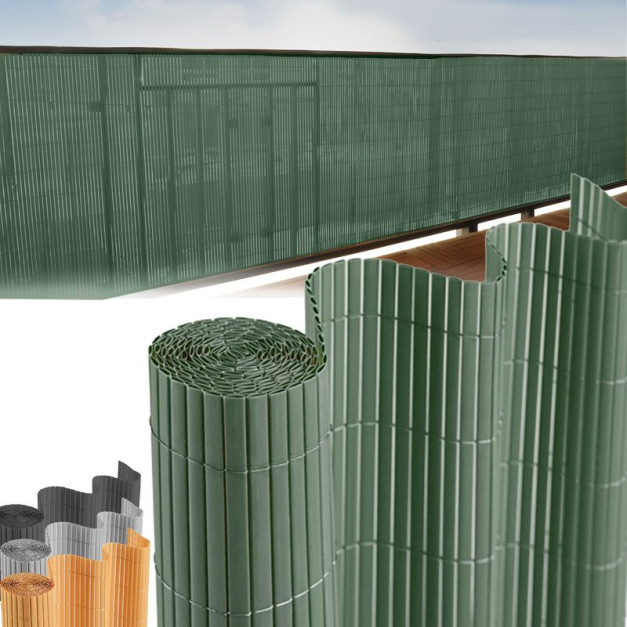 Bambusz hatású műanyag árnyékoló, kerítés, 900 mm, 3 m, zöld, 1300g/m2, UV