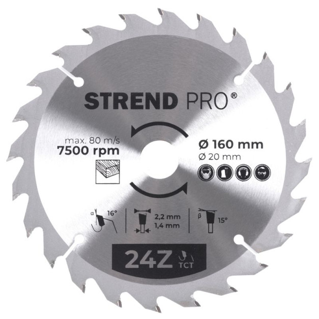 STR TCT 160 x 2,2 x 20/16 mm 24T körfűrészlap fához 
