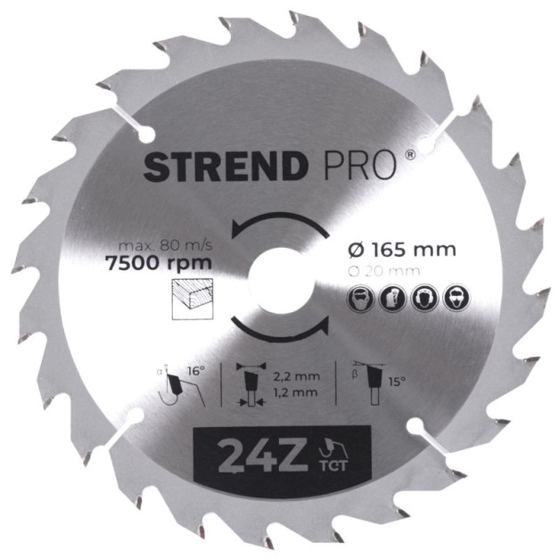 STR TCT 165 x 2,2 x 20/16 mm 24T körfűrészlap fához