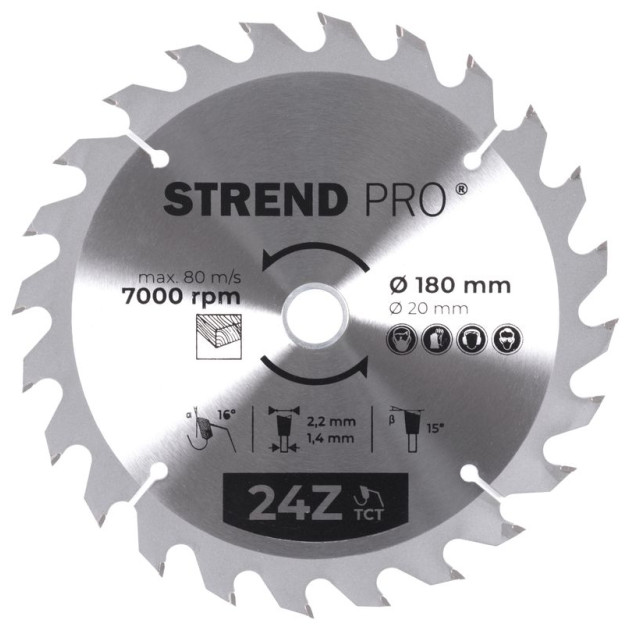 STR TCT 180 x 2,2 x 20/16 mm 24T körfűrészlap fához