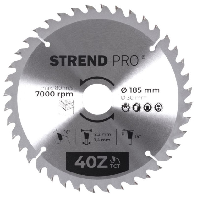 STR TCT 185 x 2,2 x 30/20 mm 40T körfűrészlap fához