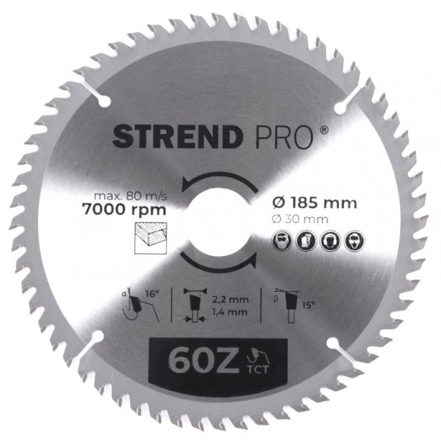STR TCT 185 x 2,2 x 30/20 mm 60T körfűrészlap fához