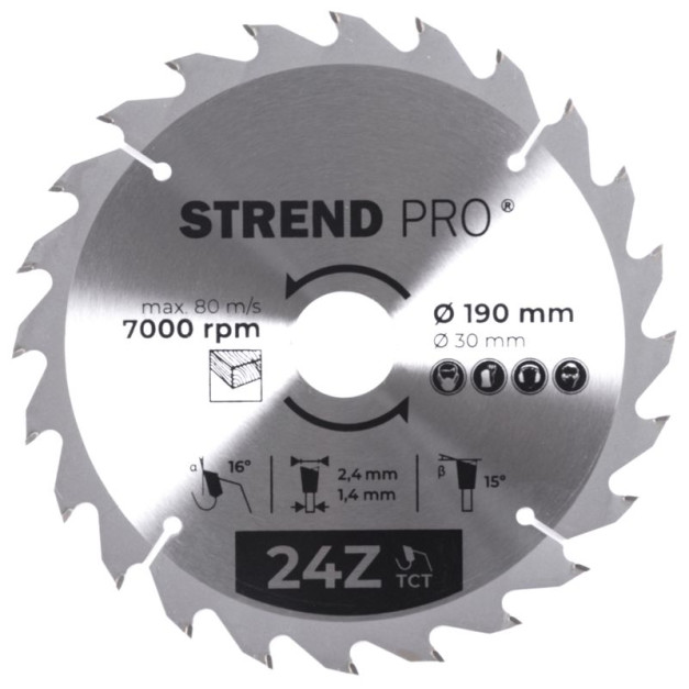 STR TCT 190 x 2,4 x 30/20 mm 24T körfűrészlap fához