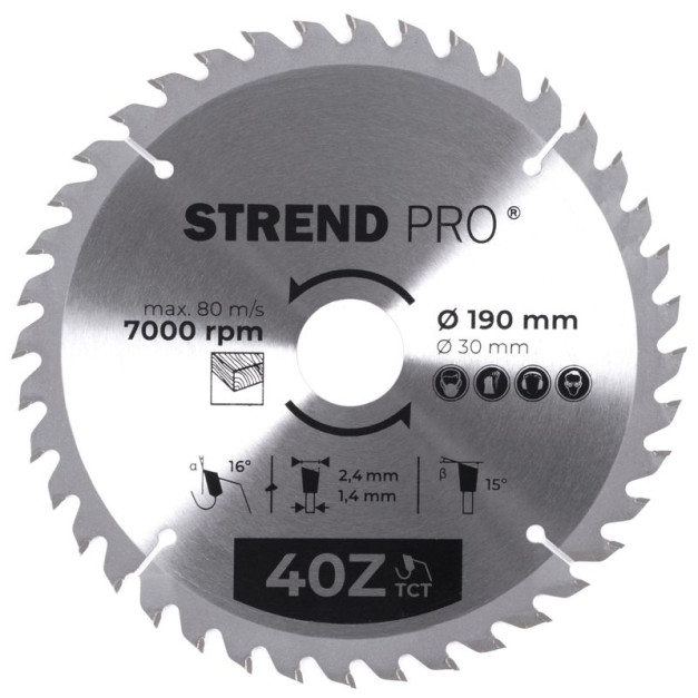 STR TCT 190 x 2,4 x 30/20 mm 40T körfűrészlap fához