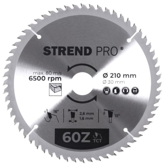 STR TCT 210 x 2,6 x 30/20 mm 60T körfűrészlap fához