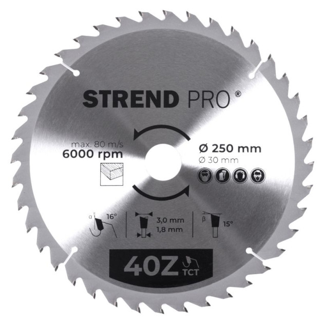 STR TCT 250 x 3,0 x 30/20 mm 40T körfűrészlap fához