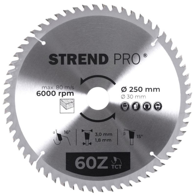 STR TCT 250 x 3,0 x 30/20 mm 60T körfűrészlap fához