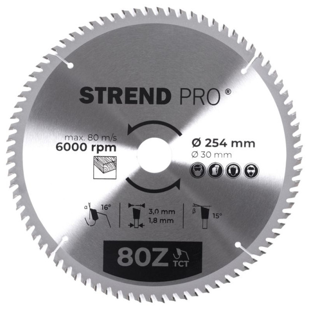 STR TCT 254 x 3,0 x 30/20 mm 80T körfűrészlap fához