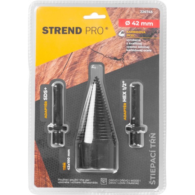 Strend Pro fúrógépbe fogható hasító kúp 42mm  + SDS plus adapter + 3/8" négyszög adapter