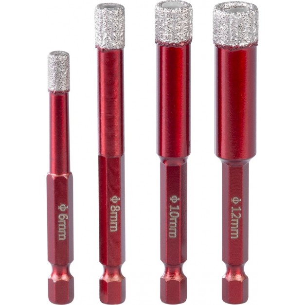 Strend Pro Premium koronafúró készlet sablonnal, 6-8-10-12 mm, 1/4" hatszögletű