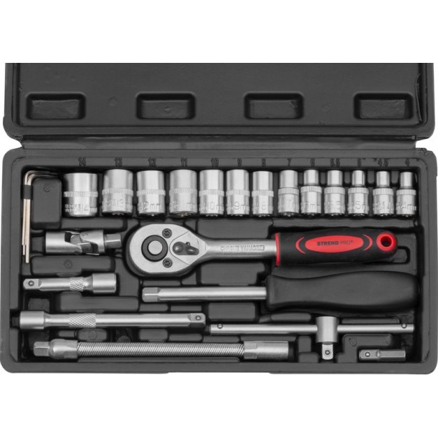Strend Pro 25 részes 1/4" dugókulcs készlet, 4-14 mm