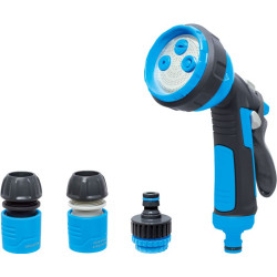 AQUACRAFT öntözőkészlet,  pisztoly 4 öntözési beállítással , STOP csatlakozó 1/2", adapter