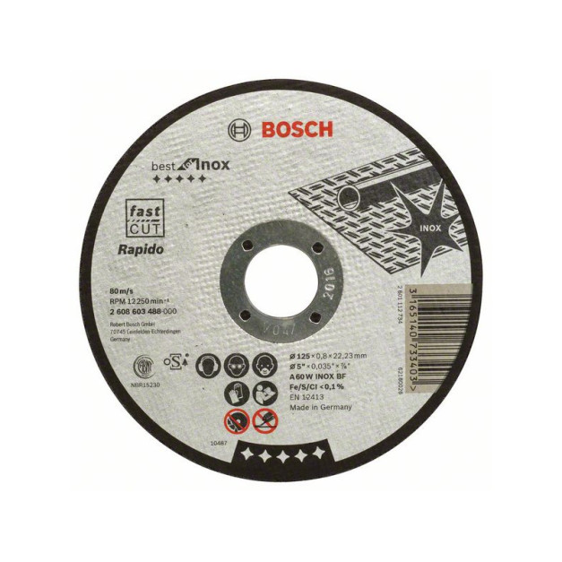 BOSCH Vágókorong fémre 125 x 0,8 x 22,2 mm egyenes Best for Inox - Rapido