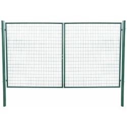 Kétszárnyú kerti kapu 358 x 175 cm , csővázas, zárral, kulcsokkal, ütközővel , RAL6005