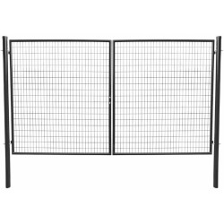 Kétszárnyú kerti kapu 358 x 145 cm , csővázas, zárral, kulcsokkal, ütközővel , RAL7016