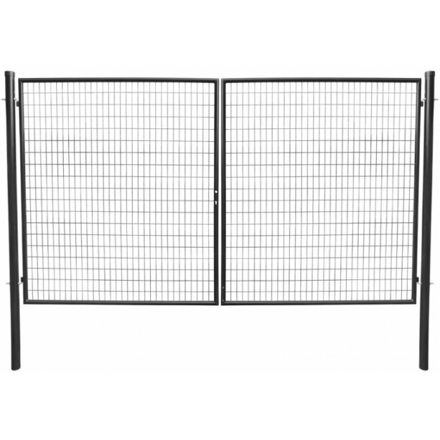 Kétszárnyú kerti kapu 358 x 145 cm , csővázas, zárral, kulcsokkal, ütközővel , RAL7016