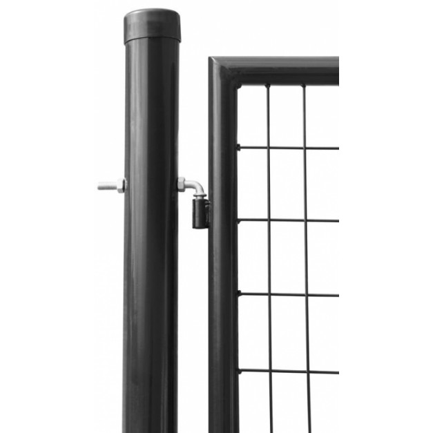 Kétszárnyú kerti kapu 358 x 145 cm , csővázas, zárral, kulcsokkal, ütközővel , RAL7016
