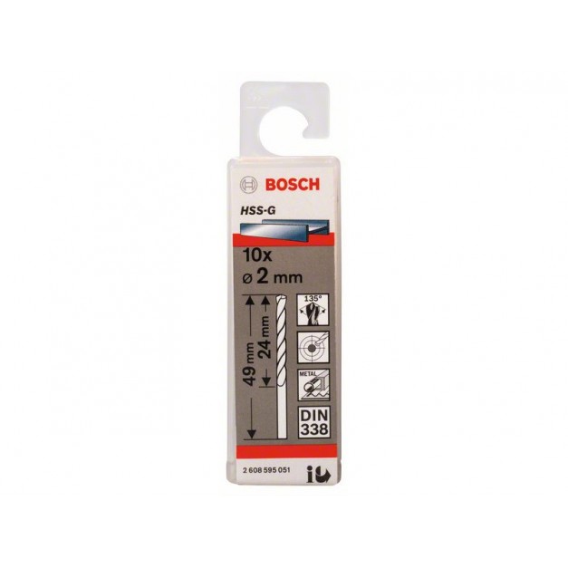 BOSCH Csigafúró 2,0 x 49/24 mm 135° HSS-G DIN 338 (10 db/cs)