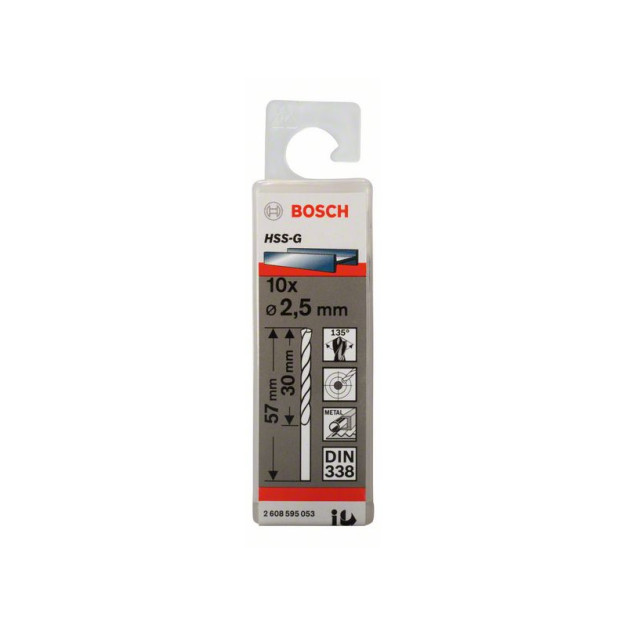 BOSCH Csigafúró 2,5 x 57/30 mm 135° HSS-G DIN 338 (10 db/cs)