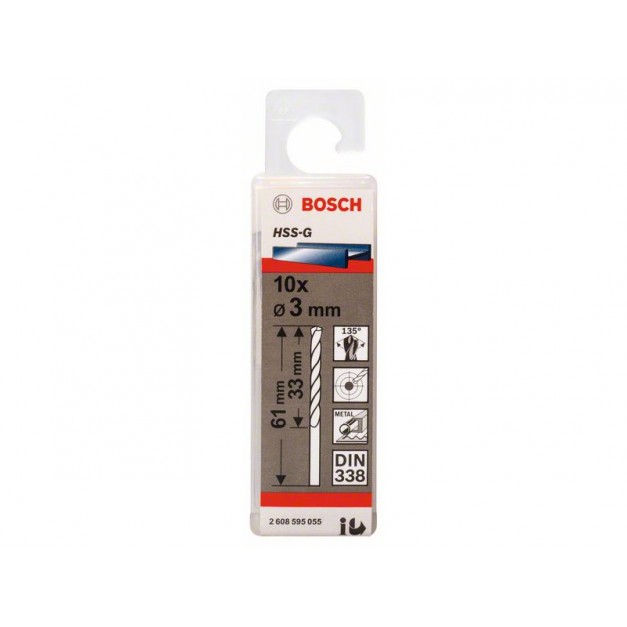 BOSCH Csigafúró 3,0 x 61/33 mm 135° HSS-G DIN 338 (10 db/cs)