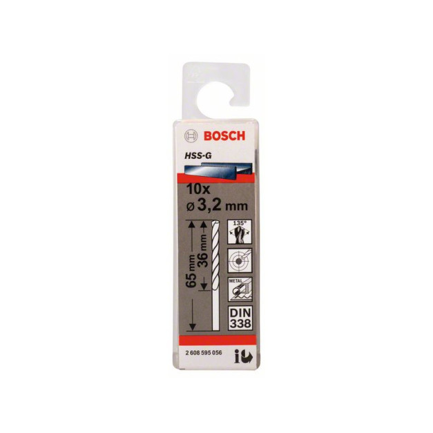BOSCH Csigafúró 3,2 x 65/36 mm 135° HSS-G DIN 338 (10 db/cs)