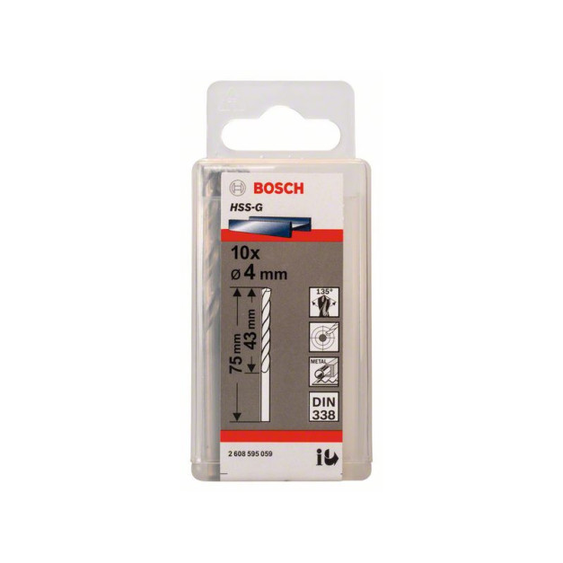 BOSCH Csigafúró 4,0 x 75/43 mm 135° HSS-G DIN 338 (10 db/cs)
