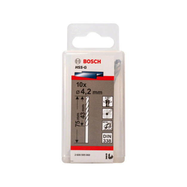 BOSCH Csigafúró 4,2 x 75/43 mm 135° HSS-G DIN 338 (10 db/cs)