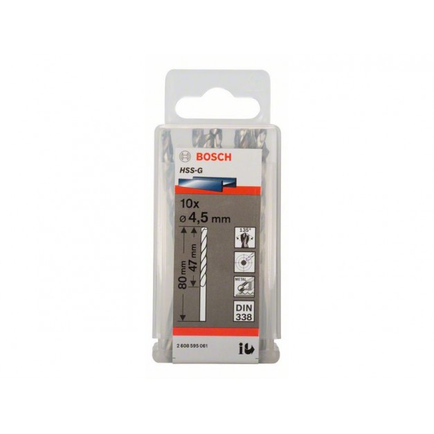 BOSCH Csigafúró 4,5 x 80/47 mm 135° HSS-G DIN 338 (10 db/cs)