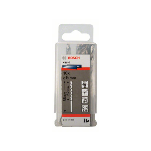 BOSCH Csigafúró 5,0 x 86/52 mm 135° HSS-G DIN 338 (10 db/cs)