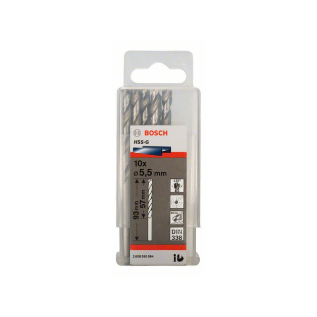 BOSCH Csigafúró 5,5 x 93/57 mm 135° HSS-G DIN 338 (10 db/cs)