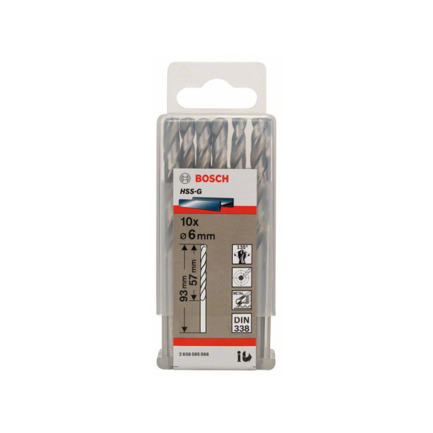 BOSCH Csigafúró 6,0 x 93/57 mm 135° HSS-G DIN 338 (10 db/cs)