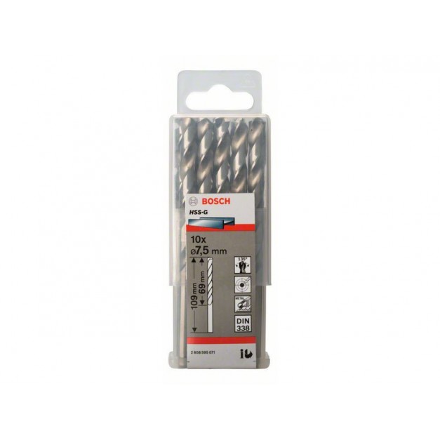 BOSCH Csigafúró 7,5 x 109/69 mm 135° HSS-G DIN 338 (10 db/cs)