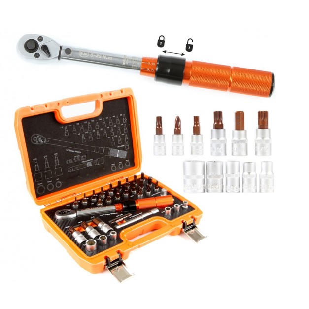 BJC nyomatétkkulcs készlet (bithegy és dugófejek) 1/4", 5-25 Nm