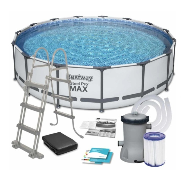 Bestway® Steel Pro MAX  56488 medence, patronos szűrőbetét, létra, ponyva, 457x107 cm