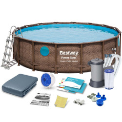 Bestway® Power Steel™ Vista, 56725, medence,  szűrővel, szivattyúval, létrával, ponyvával és adagolóval, 488x122 cm
