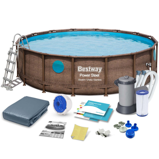 Bestway® Power Steel™ Vista, 56725, medence,  szűrővel, szivattyúval, létrával, ponyvával és adagolóval, 488x122 cm